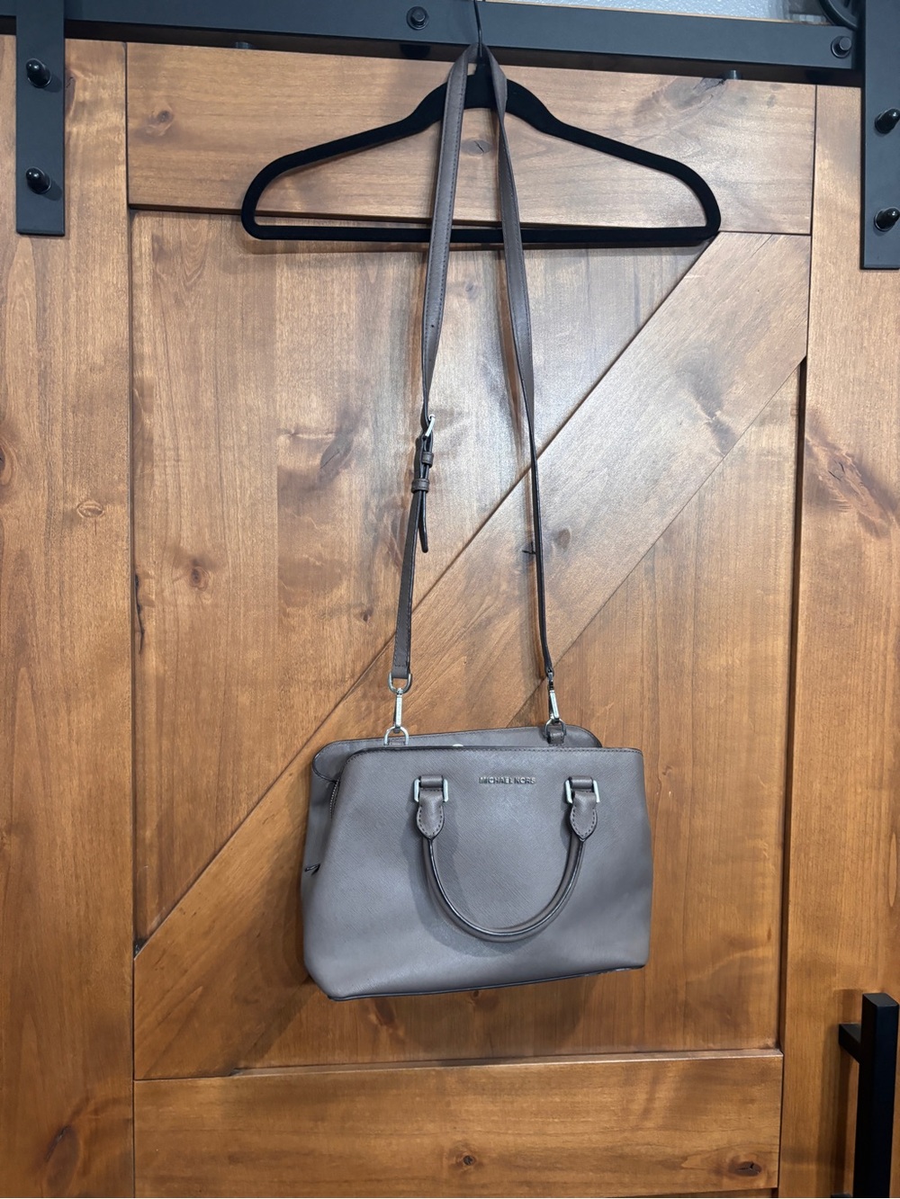 Michael Kors Taupe Leather Satchel with Adjustable Crossbody Strap